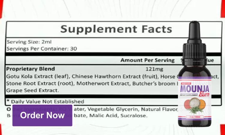 Mounja Burn Drops Ingredients Label